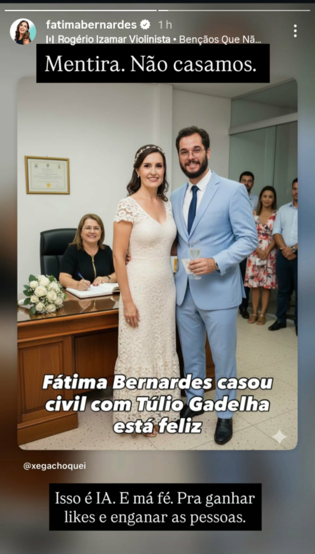 Fátima Bernardes nega casamento no civil