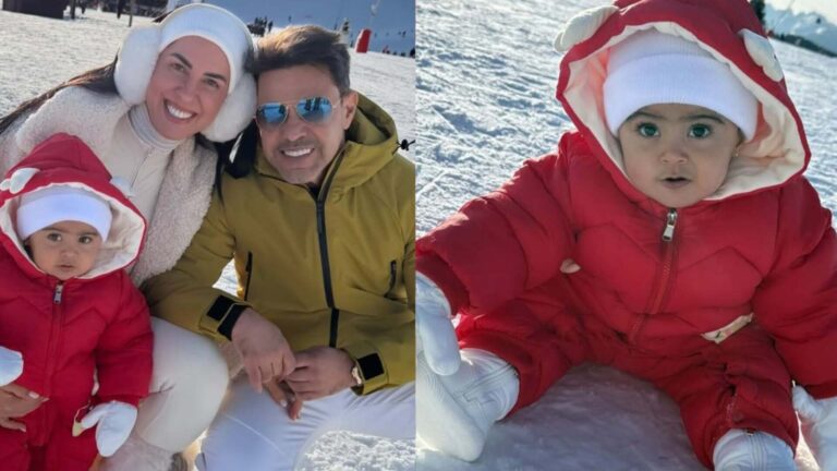 Graciele Lacerda mostra primeira vez de sua filha e de Zezé Di Camargo na neve