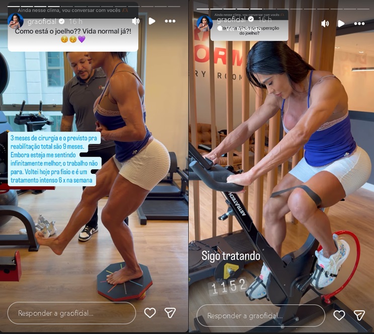 Gracyanne Barbosa responde sobre recuperação — Foto: Reprodução/Instagram