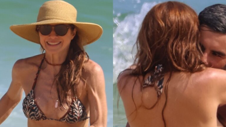 Leticia Spiller aproveita dia de praia em clima de romance com o namorado português