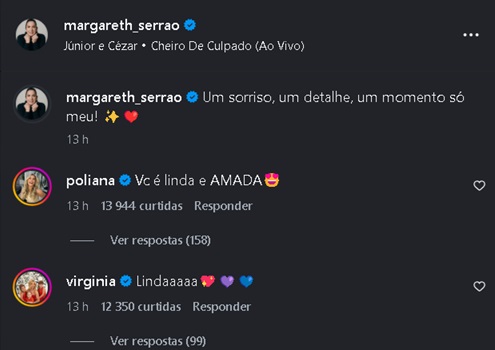 Comentários do post de Margareth Serrão no Instagram 