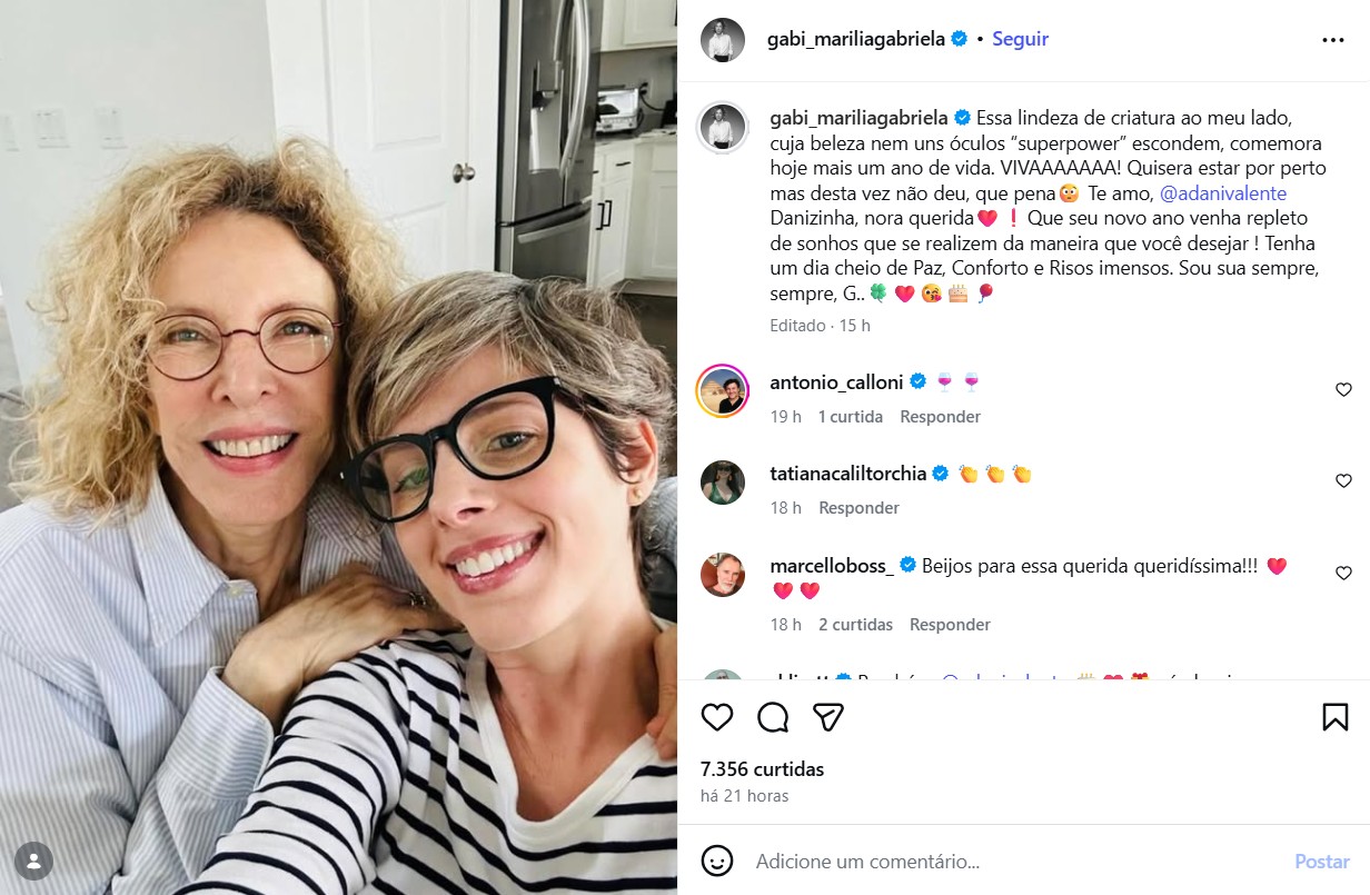 Marília Gabriela celebra aniversário da nora, Dani Valente - Foto: Reprodução / Instagram @gabi_mariliagabriela