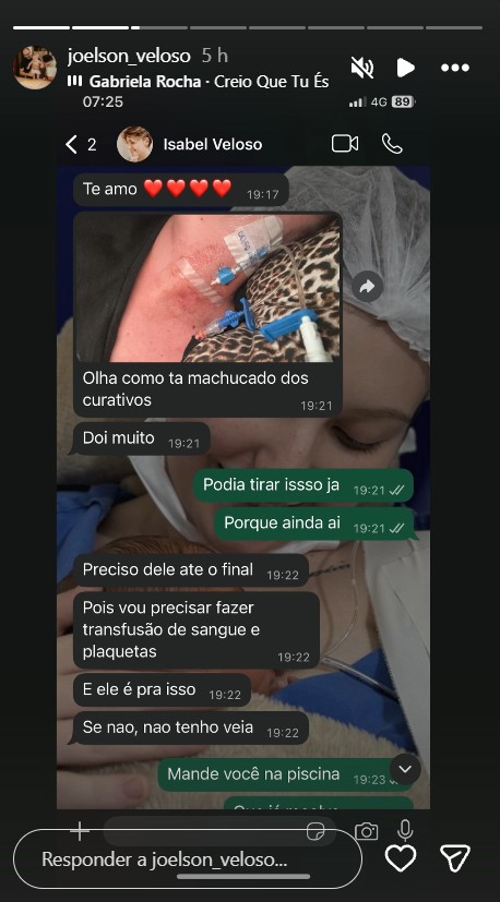 Pai de Isabel Veloso mostra conversas com a influenciadora - Foto: Reprodução/Instagram @joelson_veloso