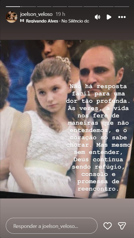 Pai de Isabel Veloso desabafa sobre o luto - Foto: Reprodução/Instagram @joelson_veloso