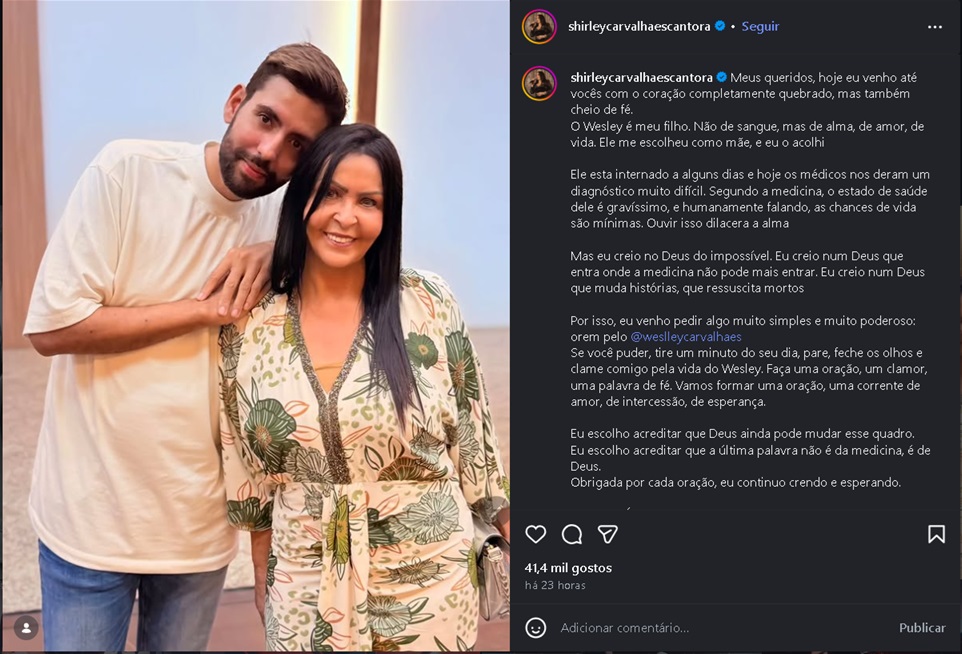 Cantora gospel Shirley Carvalhaes lamenta morte do filho - Foto: Instagram