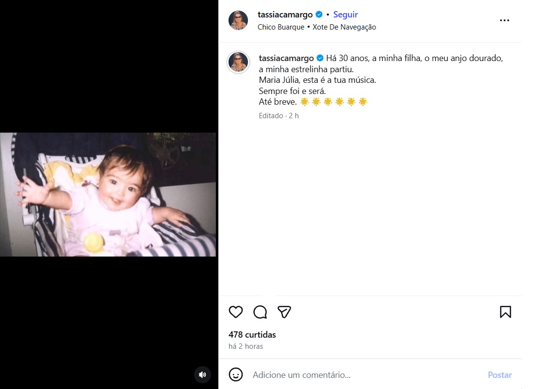 Tássia Camargo presta homenagem à filha, Maria Júlia - Foto: Reprodução / Instagram @tassiacamargo