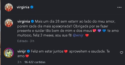 Comentário de Vini Jr no Instagram