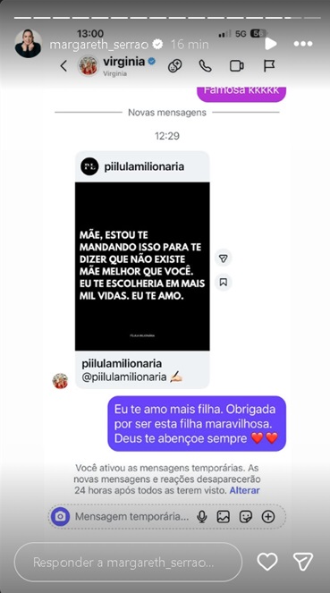 Margareth Serrão mostra conversa com a filha - Foto: Instagram