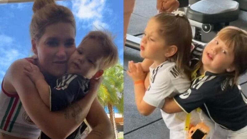 Virginia mostra os três filhos usando uniformes do time de Vini Jr.