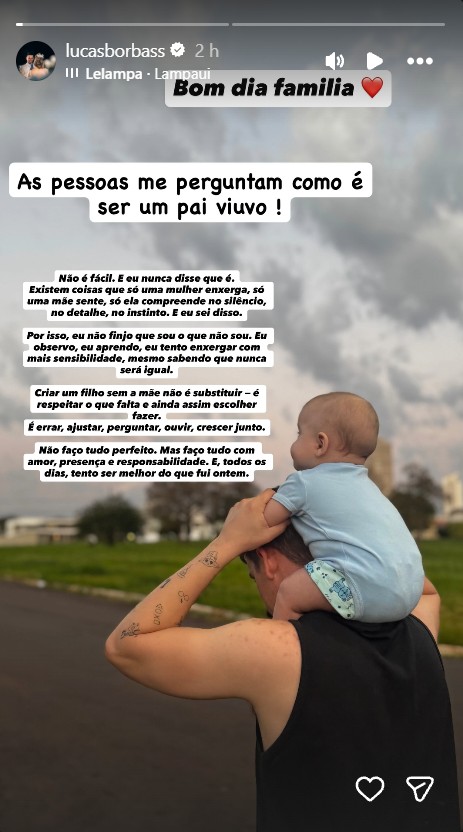 Lucas Borbas fala sobre paternidade solo após a morte de Isabel Veloso - Foto: Reprodução/Instagram @lucasborbass