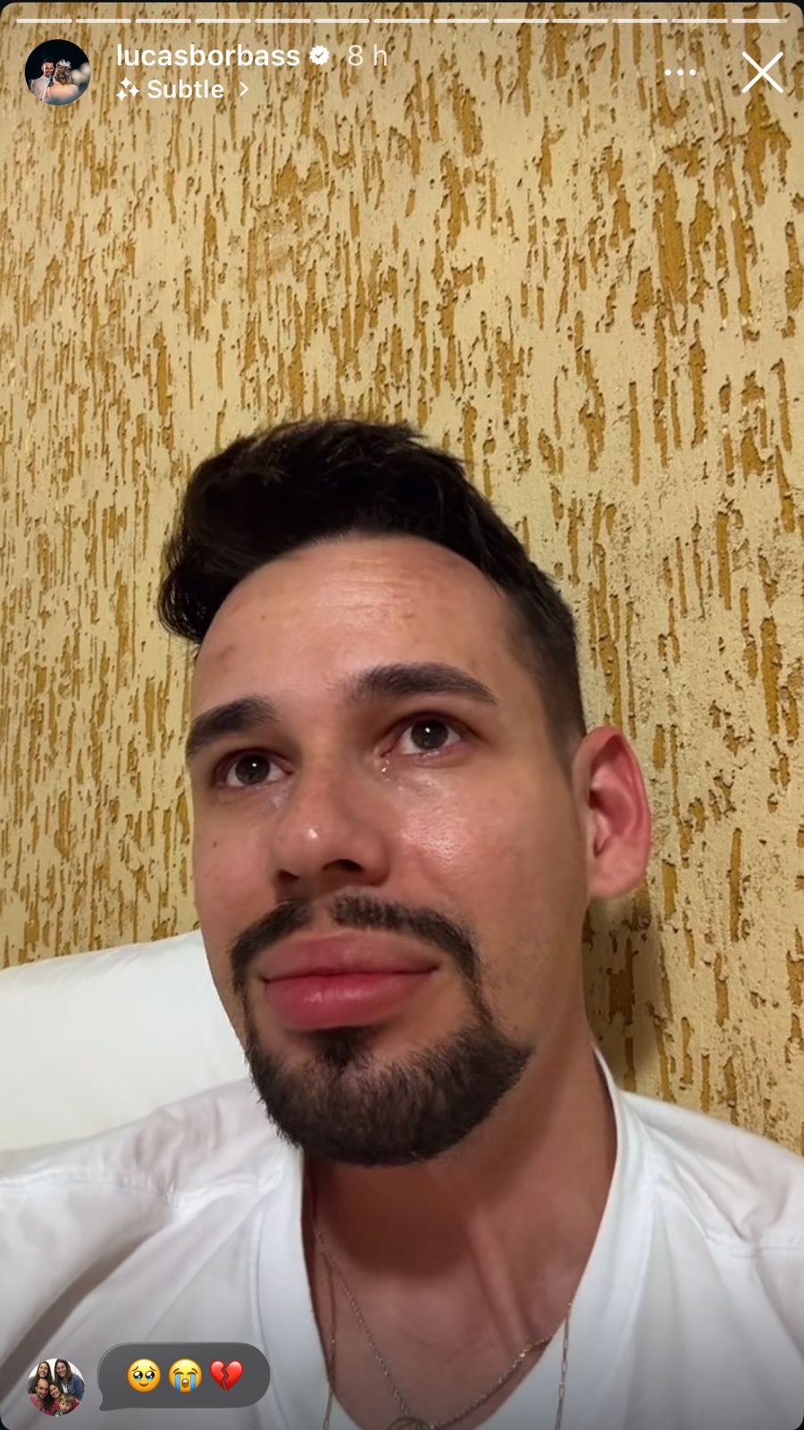 Lucas Borbas chora ao relembrar últimos momentos com Isabel Veloso - Foto: Reprodução / Instagram @lucasborbass 