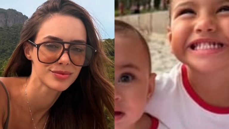 Bruna Biancardi mostra dia de praia com Mavie e Mel