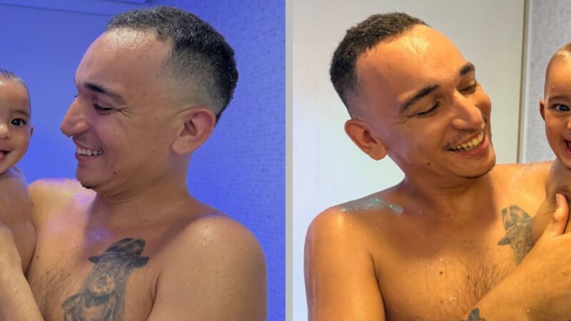 Fofura! João Gomes encanta ao mostrar primeiro banho de chuveiro com o filho caçula