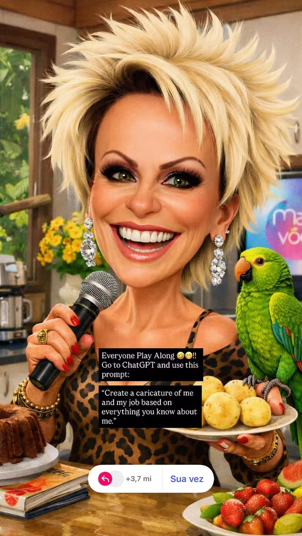 Caricatura feita com IA de Ana Maria Braga - Foto: Reprodução