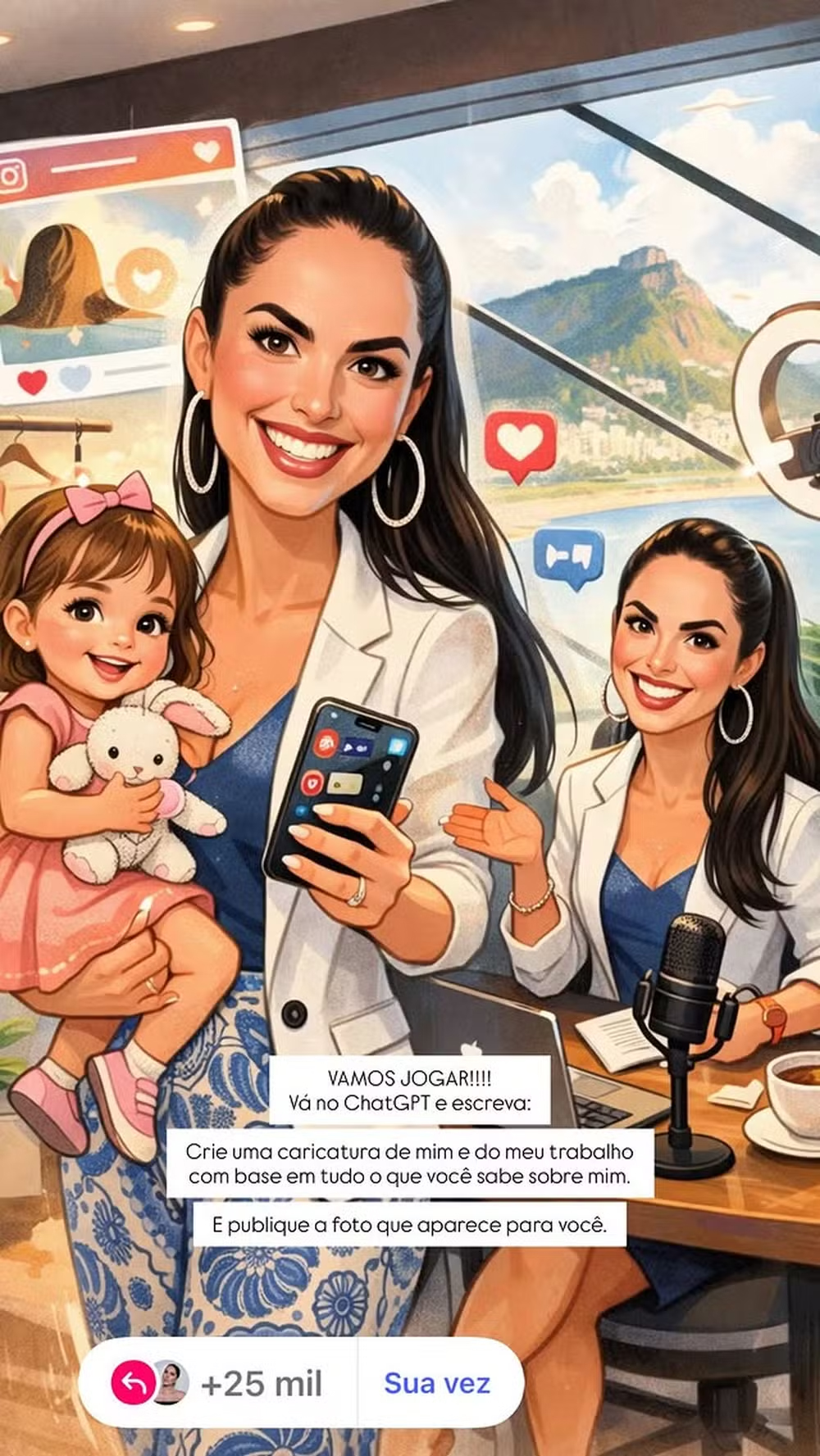 Caricatura feita com IA de Graciele Lacerda - Foto: Reprodução