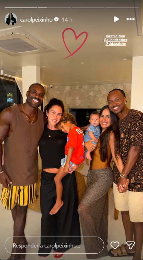 Rafael Zulu, Aline Becker, Carol Peixinho e Thiaguinho com os filhos - Foto: Reprodução/Instagram @carolpeixinho