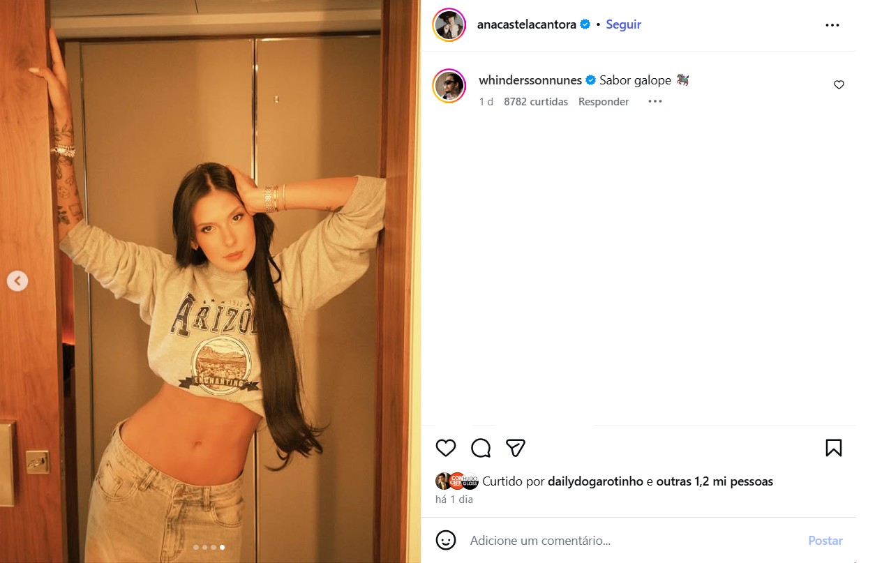 Whindersson Nunes deixa comentário em fotos de Ana Castela - Foto: Reprodução / Instagram @anacastelacantora