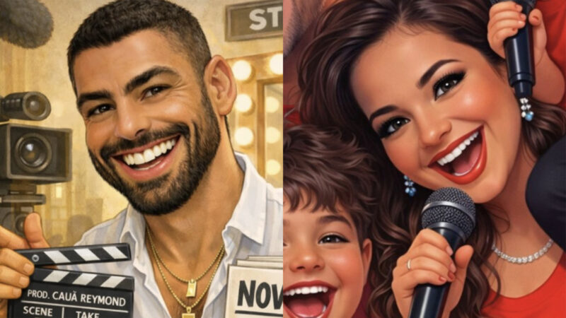 Caricatura feita com IA de Cauã Reymond e Simone Mendes - Foto: Reprodução