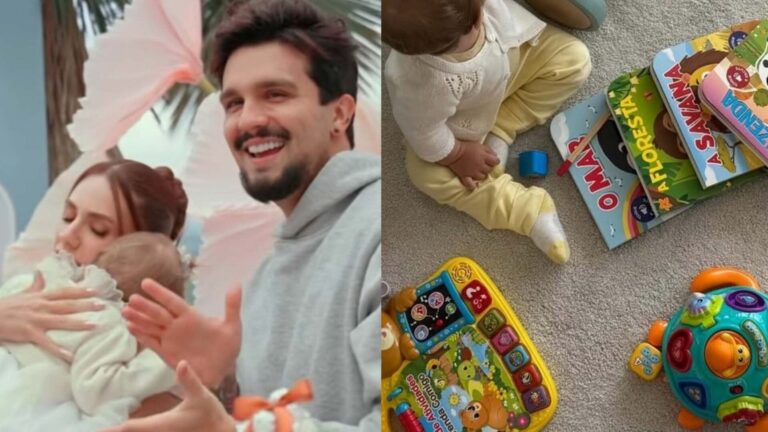 Jade Magalhães mostra sua filha e de Luan Santana abrindo presentes de aniversário
