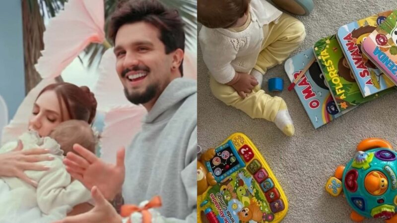 Jade Magalhães mostra sua filha e de Luan Santana abrindo presentes de aniversário