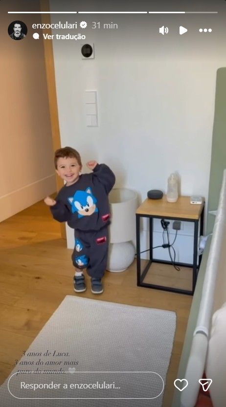Luca, filho caçula de Claudia Raia, completa 3 anos - Foto: Reprodução/Instagram @enzocelulari 