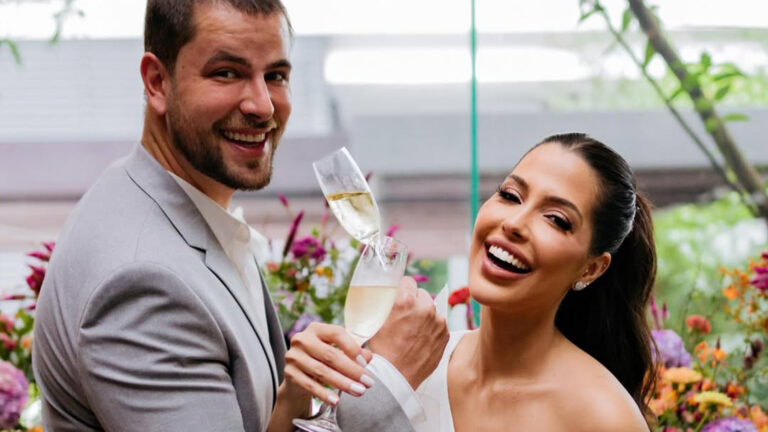 Ex-BBB Lais Caldas celebra o aniversário do casamento civil com Gustavo Marsengo