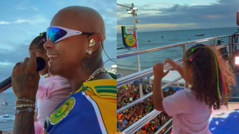 Léo Santana se emociona ao ver a filha dançando em trio elétrico com ele: ‘Ela que pediu’