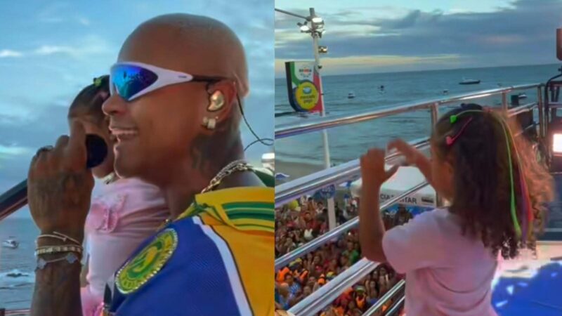 Léo Santana se emociona ao ver a filha dançando em trio elétrico com ele: ‘Ela que pediu’