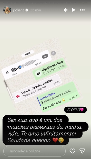 Poliana Rocha mostra conversa com a neta - Foto: Reprodução / Instagram @poliana