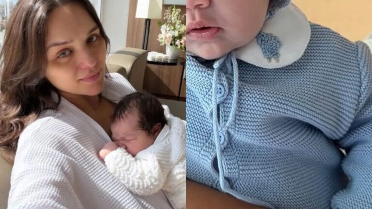 Zuza, filha de Rafa Kalimann, esbanja fofura ao surgir com look delicado de tricô