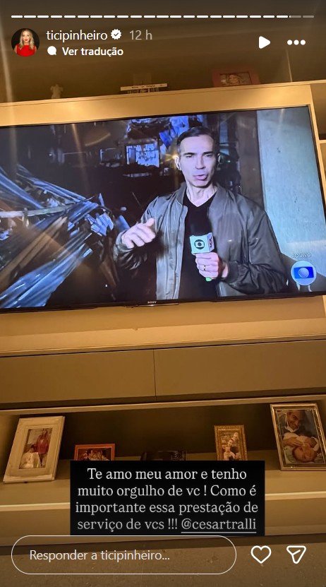 Ticiane Pinheiro parabeniza trabalho de César Tralli - Foto: Reprodução / Instagram @ticipinheiro