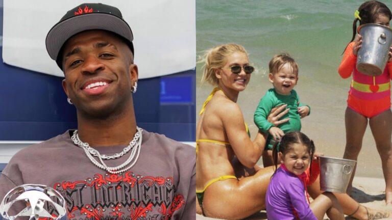 Vini Jr. reage a fotos de Virginia Fonseca curtindo dia de praia com os filhos