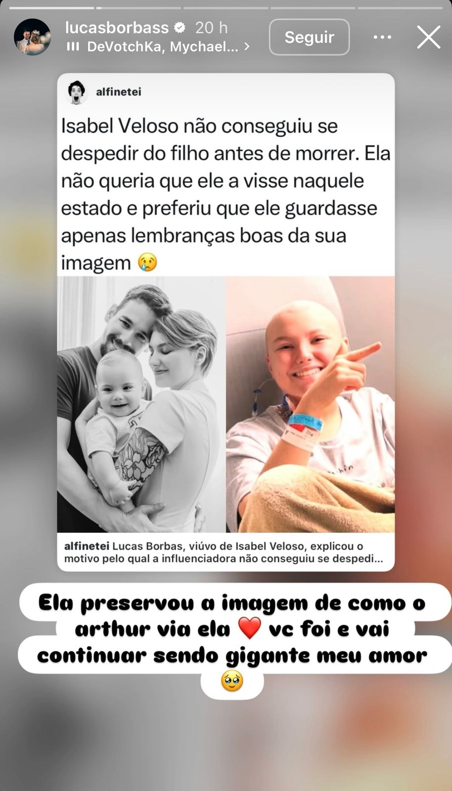 Lucas Borbas comenta decisão de Isabel Veloso - Foto: Reprodução/Instagram @lucasborbass 