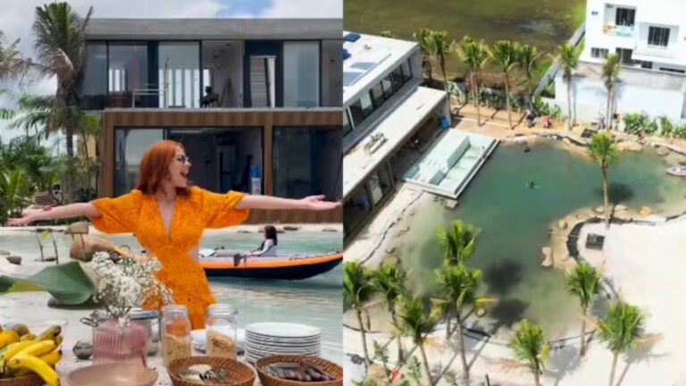 Aos 26 anos, influenciadora constrói praia particular com 400 m² e cenário das Maldivas em sua mansão