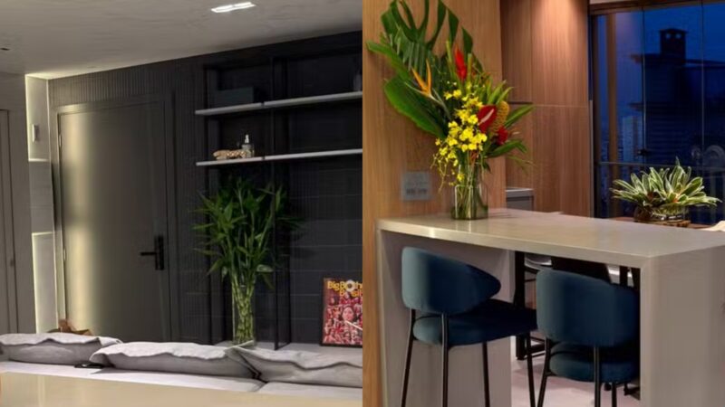 Aos 33 anos, ex-BBB mostra apartamento de até R$ 1 milhão com cozinha moderna e suíte elegante