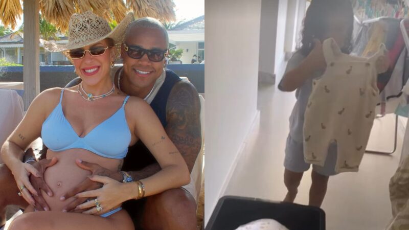 Aos 4 anos, filha de Léo Santana e Lore Improta encanta ao arrumar roupinhas do irmão