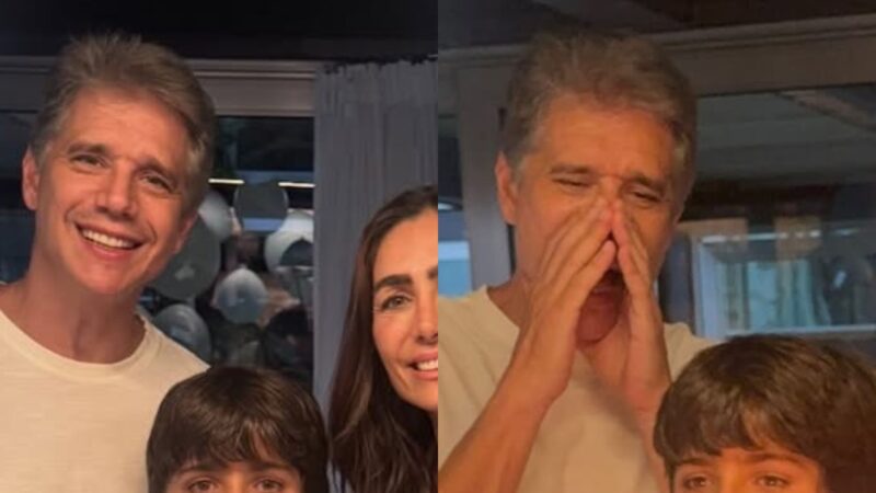 Aos 12 anos, filho de Márcio Garcia rouba a cena em aparição rara com o pai