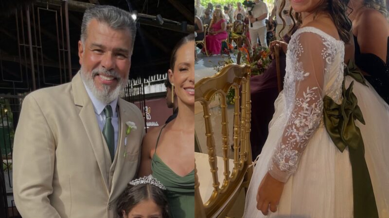 Aos 6 anos, filha de Maurício Mattar encanta como daminha de honra em casamento