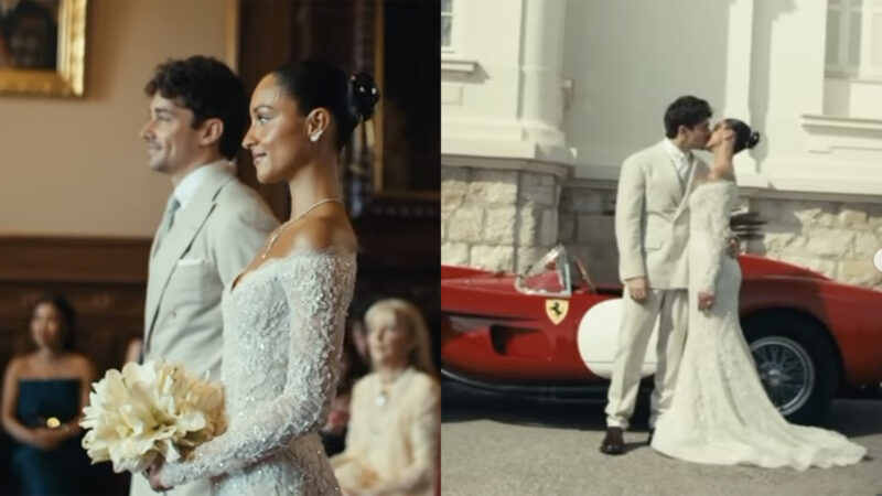 Charles Leclerc pilota carro de R$ 57 milhões da Ferrari em seu casamento secreto