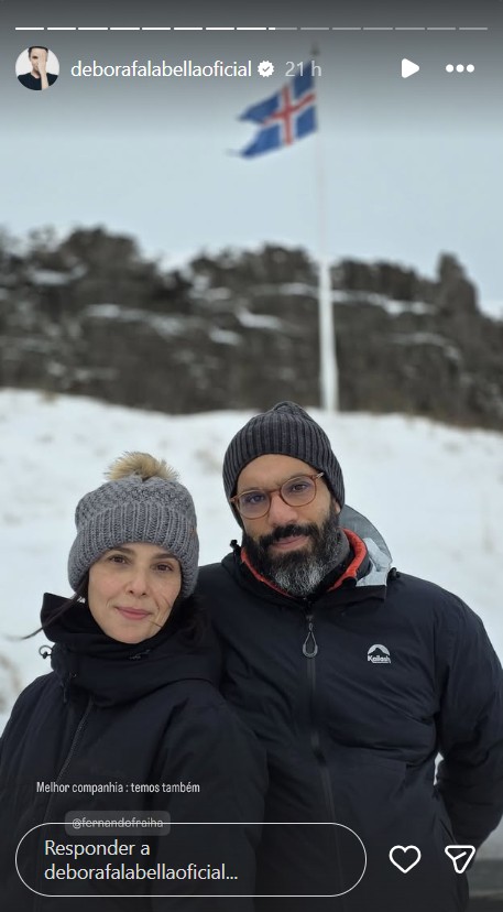Débora Falabella com o marido na Islândia - Foto: Reprodução / Instagram @deborafalabellaoficial