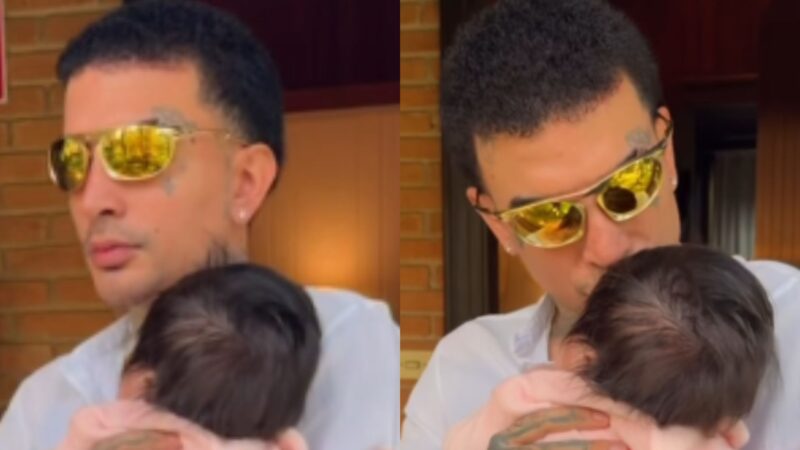 Aos 3 meses, filha de MC Guimê encanta ao surgir em momento de chamego com o pai