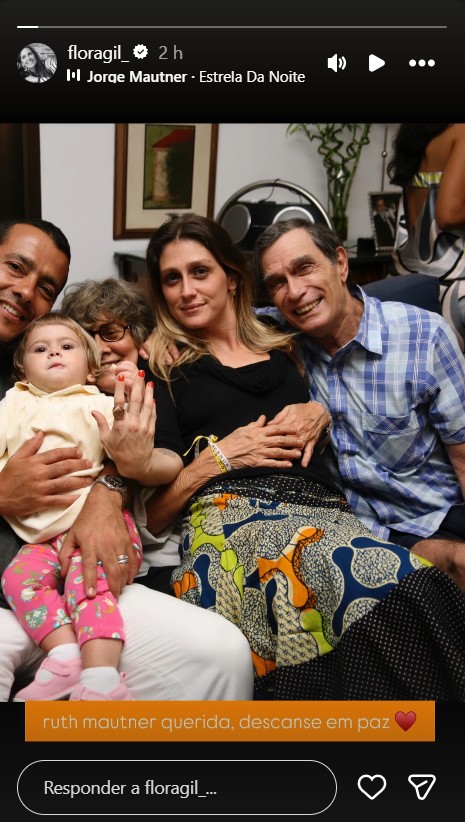 Flora Gil lamenta morte de Ruth Mautner - Foto: Reprodução / Instagram @floragil_