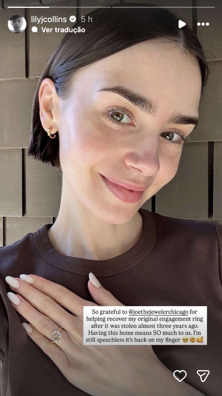 Lily Collins mostra seu anel de noivado - Foto: Reprodução / Instagram