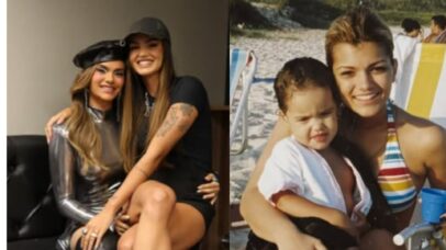 Kelly Key e sua filha, Suzanna Freitas, em foto antiga na praia, celebrando o aniversário da cantora.