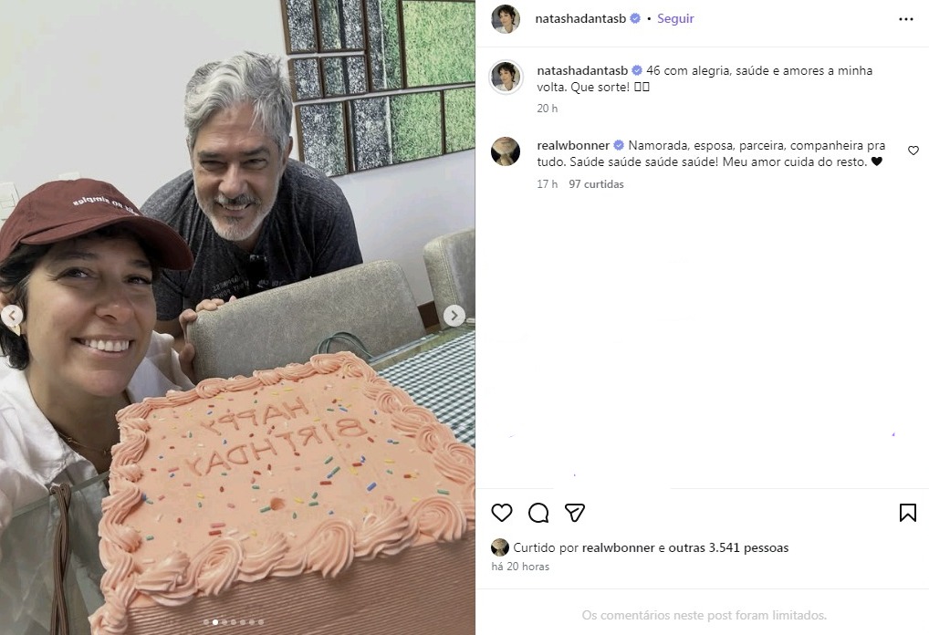 William Bonner se declara para a esposa, Natasha Dantas - Foto: Reprodução / Instagram @natashadantasb