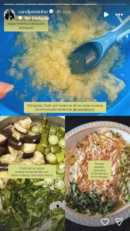 Carol Peixinho mostra refeição do filho, Bento - Foto: Reprodução / Instagram @carolpeixinho 