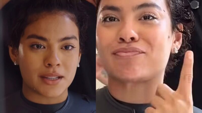 Aos 28 anos, Bella Campos chora ao cortar o cabelo: ‘Encontrar minha felicidade’