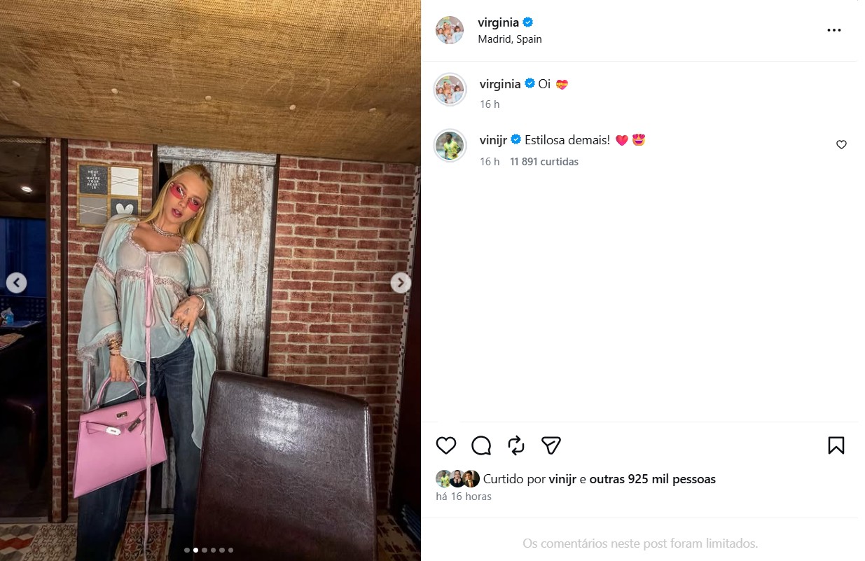 Virginia ganha elogio de Vini Jr em novas fotos - Foto: Reprodução / Instagram @virginia 