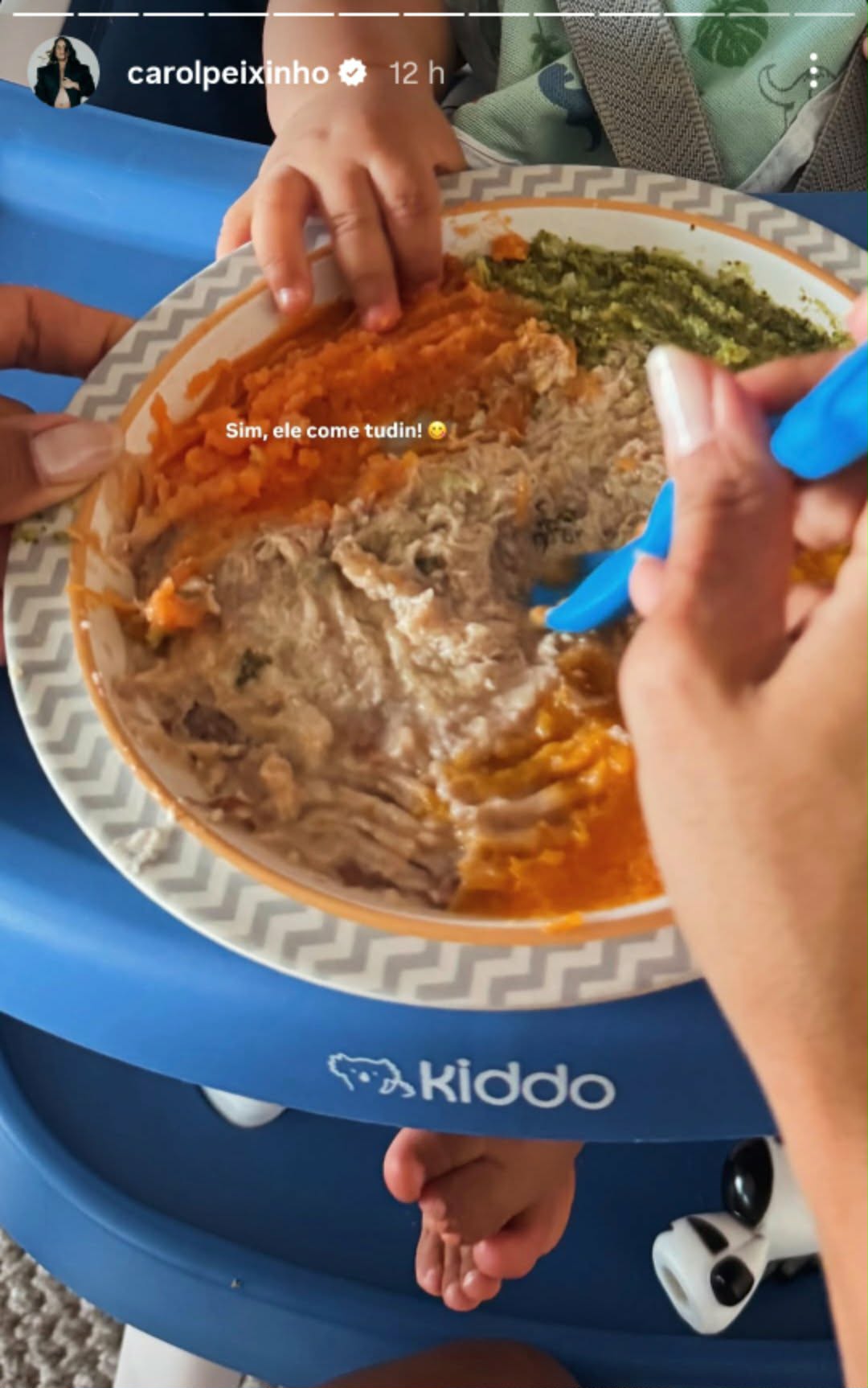 Carol Peixinho mostra prato de comida do filho