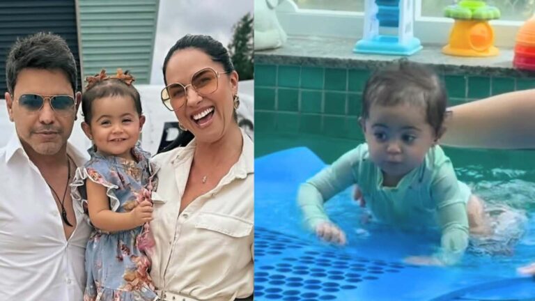Com um ano, filha de Zezé Di Camargo e Graciele Lacerda dá show em natação